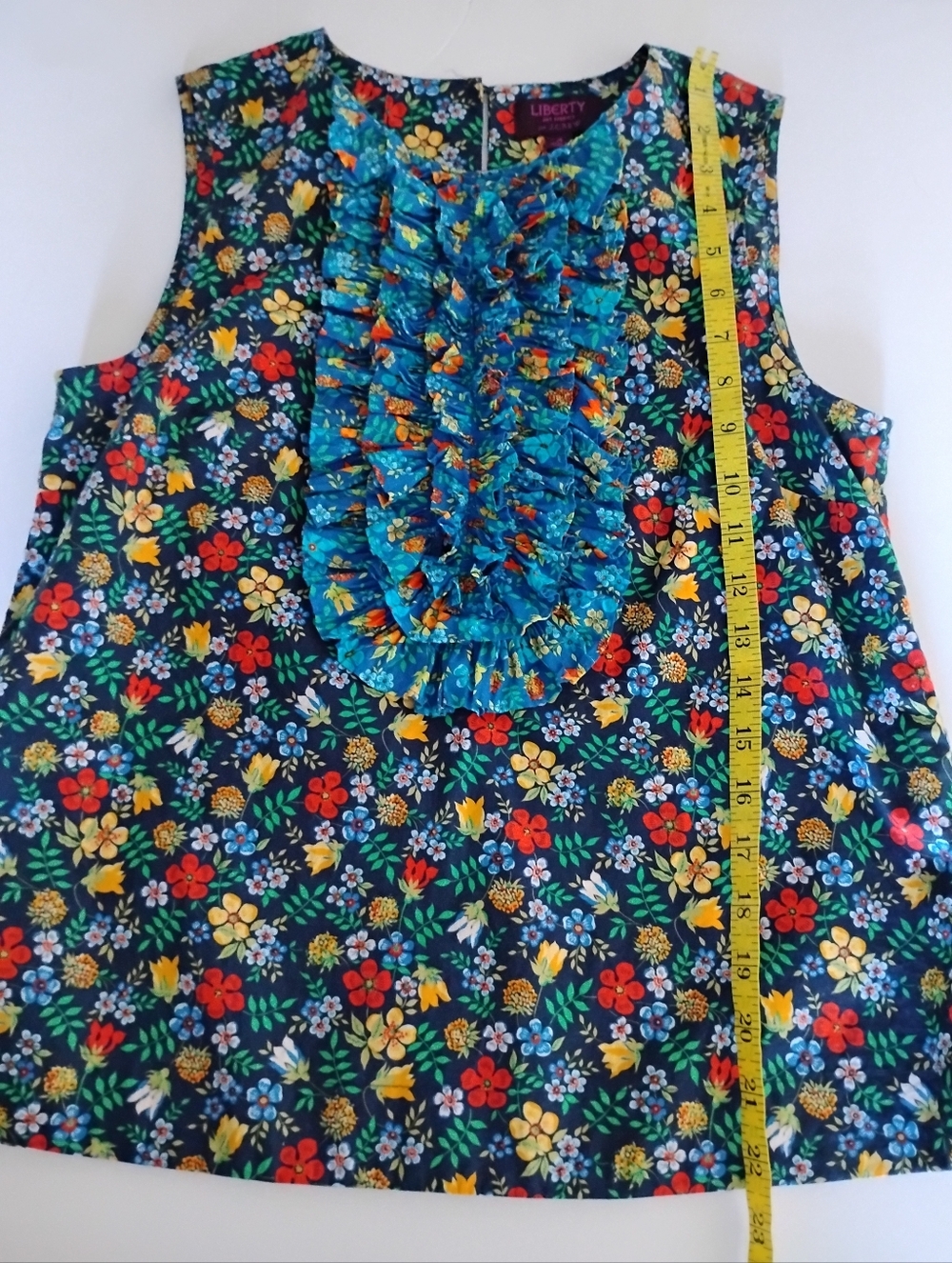 J. Crew Liberty Art Fabric Edenham Ruffle Blouse Navy Blue Floral Colorful Sz 4 - Picture 14 of 15